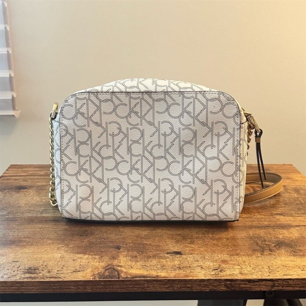 Calvin Klein Hailey Signature Logo Crossbody Bag Womens Small Ivory/Taupe - Picture 5 of 9
